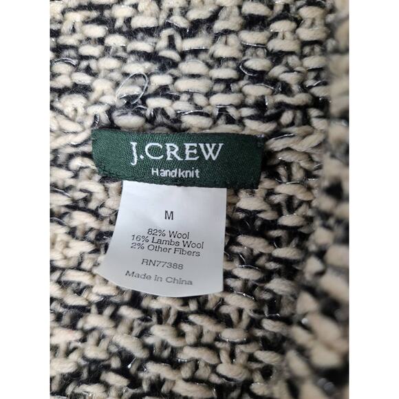 J Crew Black White Gray Black Tweed Wool Hand Knit Cardigan Sweater Medium - Picture 7 of 7